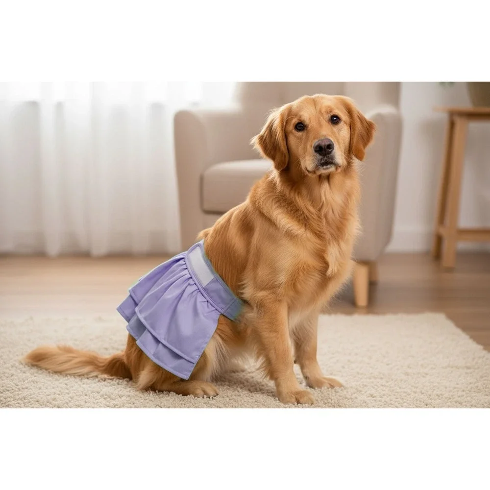 Purple Ruffle Tutu Dog Diaper Reusable Female Pet  XL